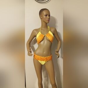 Yellow and Orange Two-Piece Halter Bikini - Women Swim